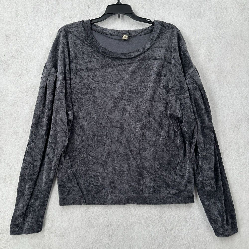 We The Free People Nora Jane Crushed Gray Velvet Sweatshirt SMALL Balloon Sleeve